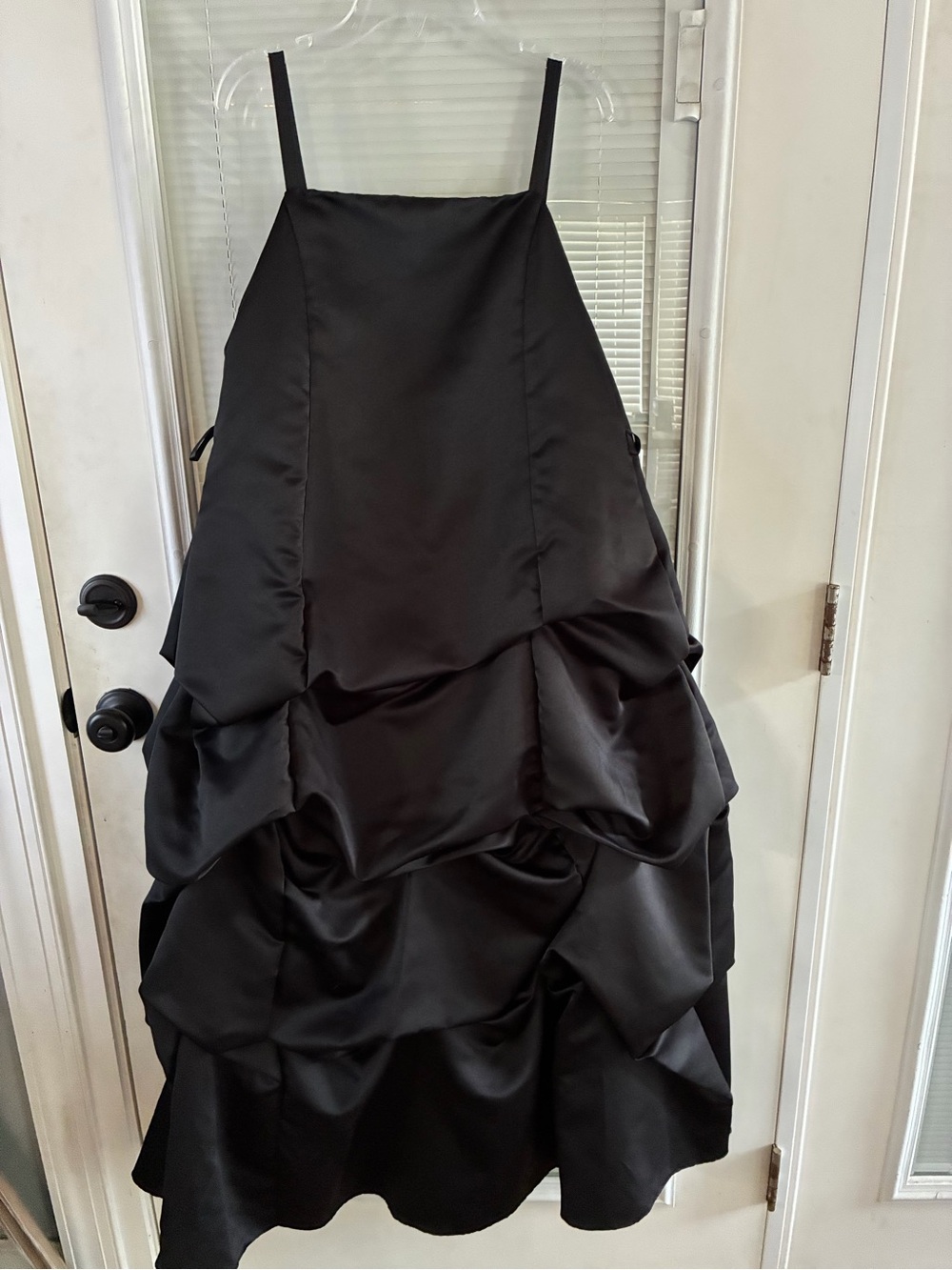 Girls Black Tiered Satin Formal Dress